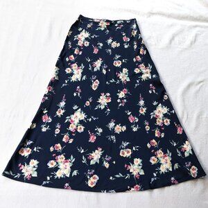 Vintage Navy Floral Maxi Skirt | 90s Boho | Romantic Whimsigoth | CottageCore